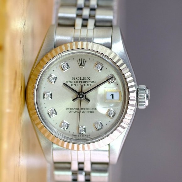 LADY ROLEX DATEJUST FACTORY SILVER DIAMOND DIAL 26MM WATCH ORIGINAL BOX & PAPERS - Picture 6 of 15